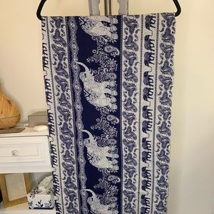 Blue & White Elephant Patterned Sarong with Fringe